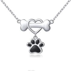 Premium S925 Sterling Silver Pet Dog Bone Puppy Paw Print Love Heart Pendant Necklace A6, Fashion Jewelry Paw Pendant, Paw Print Pendant, Paw Jewelry, Dog Lover Jewelry, Puppy Paw, Paw Heart, Paw Print Necklace, Bone Necklace, Bone Pendant