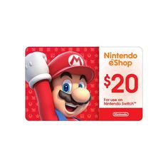 the nintendo eshop card is on sale for $ 20, and it has an image of mario