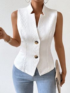 Fitted Tops With Side Buttons For Spring, Dressy Clothes, Sleeveless Blazer, Lightweight Blazer, Celebrity Design, Chic Outfit, Suit Vest, White Sleeveless, Sleeveless Vest