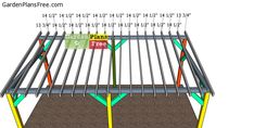 the diagram shows how to build a garden shed with metal bars and steel rods on top