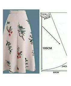 a skirt with flowers and leaves on it is shown next to an image of the measurements for