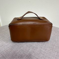 Dark Brown Faux Leather Makeup Bag Never Used Rectangular Brown Business Cosmetic Bag, Brown Cosmetic Bag With Removable Pouch, Large Capacity Rectangular Brown Cosmetic Bag, Brown Leather Cosmetic Bag, Dolce And Gabbana Makeup, Brown Cosmetic Bag With Removable Pouch For On-the-go, Boho Makeup, Black And White Makeup, Couture Makeup