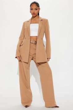 Available In Tan. Pant Set Blazer Shoulder Pads Faux Flap Pockets Wide Leg Pant Button And Zipper Closure Pockets Non Stretch 33" Inseam Self: 97% Polyester 3% Spandex Imported | Set Standards Blazer Pant Set size Medium by Fashion Nova Masculine Style, Boyfriend Style, Women Set, Pant Set, Long Pants, Wide Leg Trousers, Wide Leg Pants, Fashion Nova, Pants Set