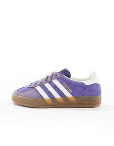 Schuhe von adidas Originals Super Farbtupfer Mit flacher Sohle Zum Schnüren Markentypisches Adidas-Logo Gummisohle Strukturiertes, griffiges Profil Adidas Shoes Purple, Purple Adidas Superstar, Purple Adidas Sneakers, Purple Adidas Sneakers With Round Toe, Adidas Purple Leather Sneakers, Purple Adidas, Adidas Originals Gazelle, Adidas Branding, Spring Floral Dress