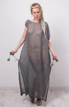 Maxi Crochet Dress Knit Maxi grey Dress Maxi Beach Lacy Dress oversize asymmetric Dress linen beach Gray Long Summer Dress, Long Gray Summer Dress, Bohemian Gray Maxi Dress For Summer, Body Chain Jewelry Outfit, Women In Bras, Vintage Beachwear, Beach Long Dress, Asymmetric Dress, Long Beach Dress