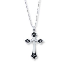 Elaborate flourishes dress up the points of this stainless steel men's cross necklace. A single diamond accent adds panache to the center of the pendant, which dangles from a 24-inch bead chain secured by a lobster clasp. Mens Cross Necklace, Cross Necklaces, Jewelry Education, Jewelry Advice, Mens Crosses, Gold Chains For Men, Necklace Diamond, Gold Chain Jewelry, Bead Chain