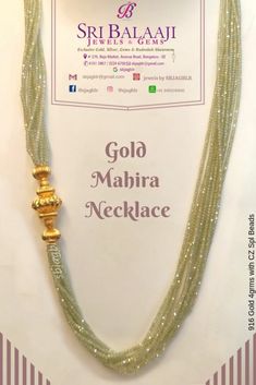 Gold Mahira Necklace #sbjagblr #gold #design #memory #beauty #incredible #green #blessed #women #crazy #mahira # necklace Gold Beads Necklace Indian, Green Beads Jewellery Designs, Crystal Beads Necklace Design, Gold Temple Jewellery, Gold Pearl Jewelry, Gold Mangalsutra Designs, Gold Bridal Jewellery Sets, Gold Jewelry Simple Necklace, Gold Necklace Indian Bridal Jewelry