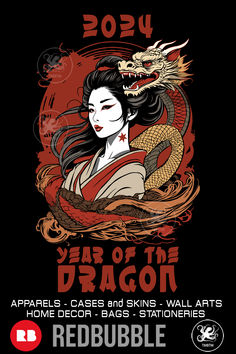 Chinese New Year | 2024 Year Of The Dragon | T-Shirts, Mugs, Posters, etc. Beautiful asian woman and chinese dragon. Graphic and text design to celebrate 2024, the year of the dragon in China. Follow me @TMBTMDesign for more gift ideas. Chinese New Year Poster, Chinese Posters, Year Poster, Dragon Graphic