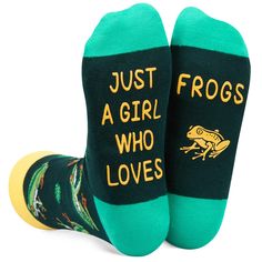 PRICES MAY VARY. FROG SOCKS: These black socks feature vibrant prints of lively frogs and lotus leaves, making them a stylish addition to any outfit. The bottom features a message written in non-slip ink: "JUST A GIRL WHO LOVES FROGS." FUNNY FROG GIFTS: Our womens funny animal socks are designed to fit shoe sizes 6-12 and sock sizes 8-13. GIFTS FOR FROG LOVERS: Our novelty socks are made of 80% cotton, 15% polyamide and 5% elastane to ensure softness, exceptional comfort, and optimal breathabili Frog Socks, Mermaid Socks, Paws Socks, Dental Assistant Gifts, Bowling Gifts, Silly Socks, Animal Gifts, Animal Socks, Frog Gifts