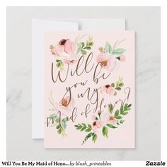 a card with pink flowers and greenery on it that says, welcome you to the world