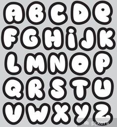 the alphabet in black and white is shown with letters that are different sizes, but not all