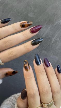 Dark Plum Nails Designs, Jewel Tone Nails, French Manicure Long Nails, Thanksgiving Nails, Dark Nails, Fall Nail Art, Oval Nails, Autumn Nails