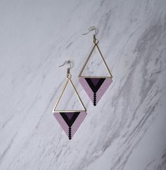 Handmade, Geometric, triangle, rose gold and gold tones. Pierced earrings. Rose Gold And Gold, Geometric Triangle, Triangle Earrings, Pierced Earrings, Earings Piercings, Triangles, Or Rose, Jewelry Earrings Dangle, Etsy Earrings