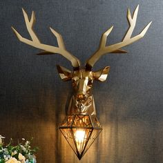 Nordic Antlers Wall Lamp - Hight 54cm Gold - Home Lighting - HomeRelaxOfficial Millennial Office, Deer Lamp, Antler Wall, Living Room Light Fixtures, Deer Wall, Sconces Bedroom, Nordic Wall, Nordic Modern, Deer Head