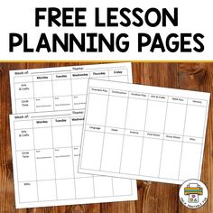 two worksheets with the text free lesson planning pages on them, and an image of