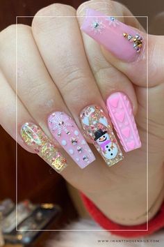 Pink Snowman Nails Designs Holiday Nail Designs Winter, Cake Nails, Frozen Nails, Luv Nails, Pink Snowman, Holiday Nails Winter