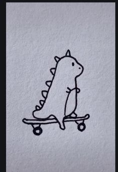 a drawing of a dinosaur riding a skateboard