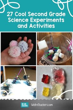 several different pictures with text that says 27 cool second grade science experiments and activities