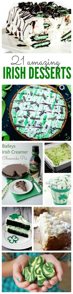 irish desserts collage with green and white frosting