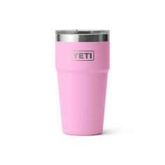 a pink yeti cup with the word yeti on it is shown in front of a white background