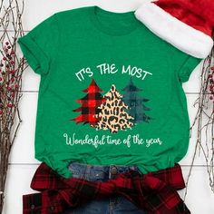 Welcome to our store   Great Christmas Shirt: Merry Christmas letters print, leopard plaid Christmas tree graphic print, v neck, short sleeve, must have for Christmas! Merry Christmas, happy holidays!  Not Cheap Looking: It is really cute and the fabric is soft and very stretchy. Cotton blend, super soft touch feeling, comfortable to wear. Hand wash, do not dry clean, not bleach.  Great Holiday Shirt: Perfect for wearing to Christmas get-togethers where it can get warm in a group of people. It i Christmas Shirts Women, Clothes Matching, Leopard Graphic, Loose Clothes, Christmas Letters, Christmas Tree Print, Male Clothes, Christmas Clothes, Womens Christmas Shirts