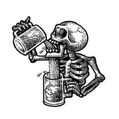 a skeleton with a cup in it's hand