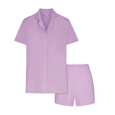 Meet the ultra-soft sleep set of your dreams. This classic button-up sleepwear top and fitted shorts have a classic look and ultra-comfortable feel. Fea... Skims Pajamas, Fitted Shorts, Sleepwear For Women, Lounge Robes, Long Slip Dress, Long Slip, Cami Bodysuit, Silk Cami, Lace Slip Dress