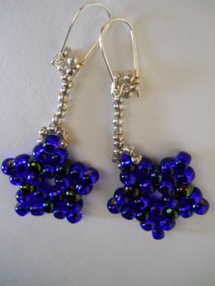 "These pierced earrings are deep blue cobalt blue 1\" stars that are dangling from silver seed beads on silver wire. Very fun!" Blue Cobalt, Pierced Earrings, Silver Wire, Earings Piercings, Cobalt Blue, Deep Blue, Beaded Earrings, Cobalt, Seed Beads