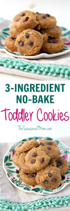 three ingredient no - bake toddler cookies on a plate with the title above it