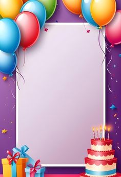 a birthday card with balloons and presents