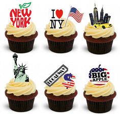 cupcakes decorated with the statue of liberty and i love new york