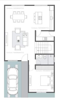 the floor plan for a modern home with two car spaces and an attached garage area