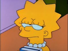 the simpsons character is frowning and holding a book in his hand while looking at something