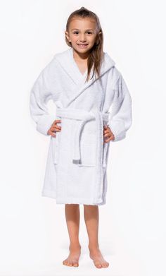 100% Turkish Cotton White Hooded Terry Kid's Bathrobe-Robemart.com Newborn Layette, Terry Robe, Kids Robes, Plaid Dog Bandana, Girls Robes, Elegant Baby, Baby Bloomers, Sleepwear & Loungewear, Business Outfits