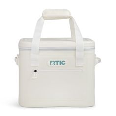 a white cooler bag with the rtic logo on it's front and side