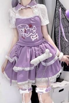 Barbie Dress Fashion, Puppy Prints, Purple Skirt, Purple Top, Barbie Dress, Patchwork Designs, Cotton Lace