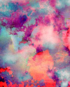 an abstract painting with pink, blue and purple clouds on it canvas print by artfuls