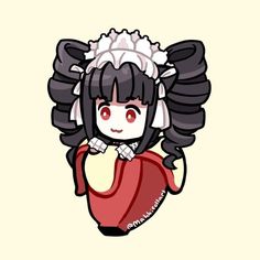 an anime character with long black hair holding a red heart in her hands and wearing headphones