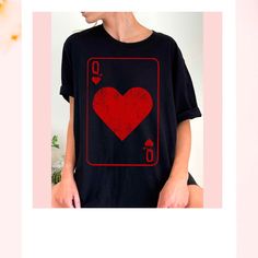 Queen Printed T-Shirt Color- Black In Sizes: Small,Medium,Large Heart Shirt, Queen Of Hearts, Shirt Color, Black Red, Print T Shirt, Colorful Shirts, Black And Red, Womens Tops, Tops & Tees