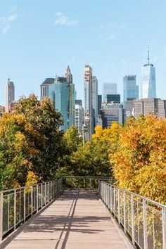 a bridge with trees and buildings in the background