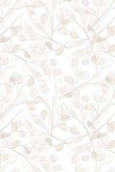 a white and beige wallpaper with leaves on the top, in an abstract pattern