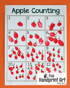 an apple counting game is shown with apples on it