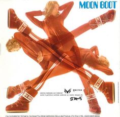 an advertisement for the moon boot brand featuring three women in red and white outfits with their feet on each other's ankles