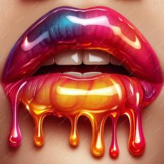 a woman's lips covered in colorful liquid