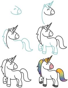 three unicorns with different colors and shapes