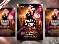 the flyer for crazy night is shown with an image of a woman dancing on stage