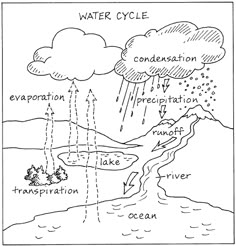 the water cycle is shown in black and white