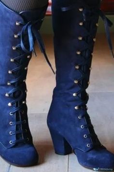 OrcaJump - Orcajump - Botas de montar de caña alta con ribete de piel sintética, puntera redonda y tacón grueso Luxury Classic Knee-high Heeled Boots, Luxury Classic Boots With Laces, Luxury Elegant Lace-up Boots For Women, Luxury Vintage Knee-high Boots, Luxury Black High-top Lace-up Boots, Luxury Round Toe Dress Shoes With Laces, Luxury Black High Heel Lace-up Boots, Luxury Classic Knee-high Boots, Luxury Blue Heeled Boots For Women