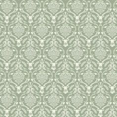 a green and white wallpaper with an ornate design