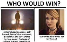 an image of a woman with the caption'who would win?'above her